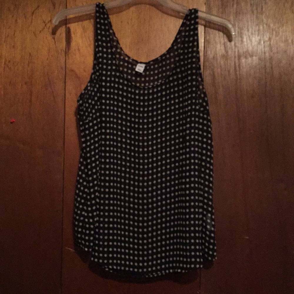 Black sheer with tan polka dots